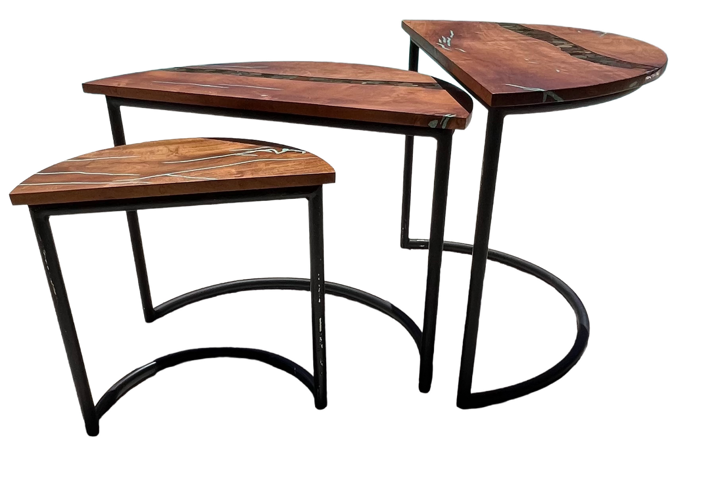 Demi Lune Nesting Tables with River Rock and Turquoise inlay
